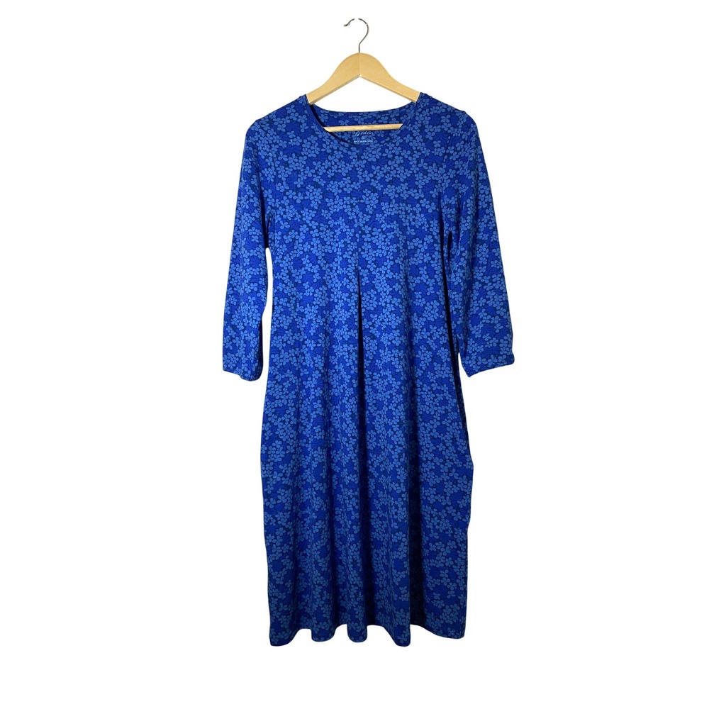 Gudrun Sjoden NWOT Blue Floral Organic Cotton A-Line Midi Dress Pockets Small